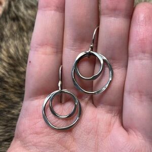 Sterling silver organic twisted double ring dangling earrings
